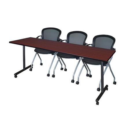 Regency Regency Kobe 84 x 24 in. Mobile T-Base Training Table- Mahogany, 2 Cadence Nesting Chairs MKTRCC8424MH23BK